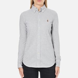RALPH LAUREN Slim Fit Knit Cotton Oxford Shirt Grey Heather Size Womens Small SP